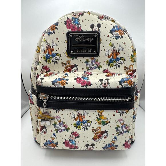 Loungefly Disney‎ Mickey Mouse & Friends Tattoo Mini Black Cream Backpack NWT - Picture 1 of 11